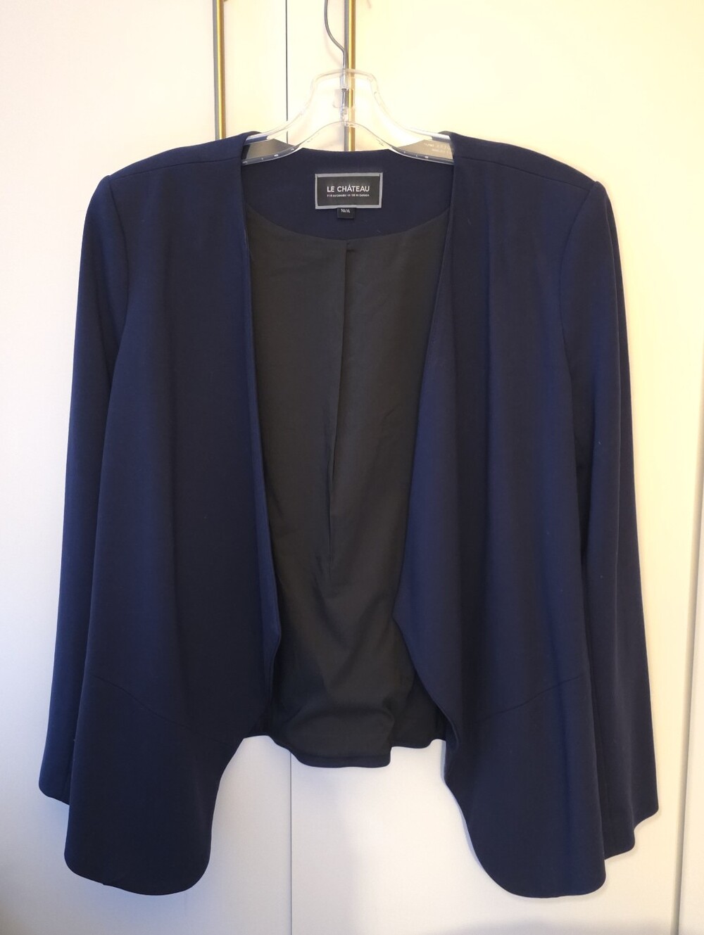 Vintage Le Chateau Navy Blue Collarless Crop Hi-Lo Blazer XL